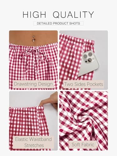GKBK Boxer Shorts for Women Gingham Pajama 2026 Summer Sets Spring Casual Lounge Sleep Sleepwear Plaid Drawstring Shorts Y2K Beach Bottoms Trendy Clothes Fashion Clothing Red White Plaid XL - Thumbnail 5
