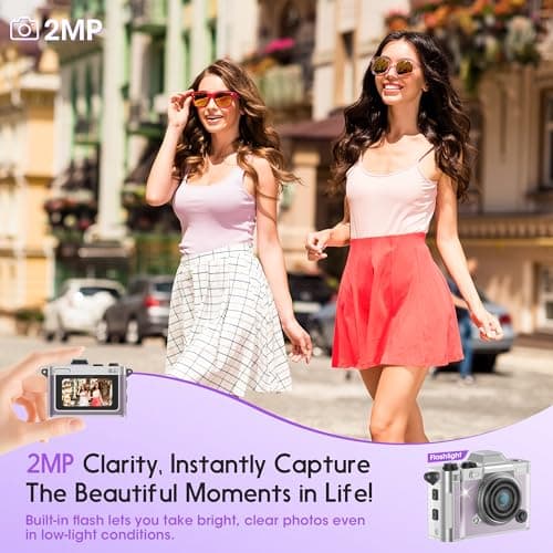 Dienspeak Portable Mini Digital Camera, Small Keychain Retro Camera for Kids Adults, Tiny Pocket Size 2K HD Video Recorder with 16GB Card, Cute Vintage Camcorder for Travel Camp Memories, Purple - Thumbnail 3