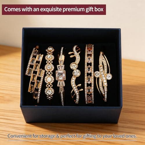 6 Pack 18K Gold Plated Bangles Bracelet Set for Women, Dainty Vintage Trendy Fashion Jewelry, Ideal Gift for Birthday Christmas Valentine's Day Mother's Day for Girlfriend Wife Mom Sister - Thumbnail 6
