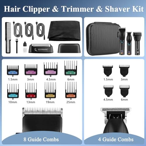 SUNNOW Professional Hair Clippers & Hair Trimmer & Foil Shaver Kit for Men, Beard Trimmer Clippers and Trimmers Set, Cordless Mens Hair Clippers for Hair Cutting, Grooming, Face, Family, Barber - Thumbnail 6