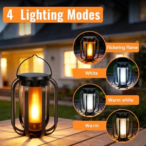 Solar Lantern Lights Outdoor, 2Pack Flickering Flame Light Hanging Solar Powered Lantern Lights Waterproof with Dual Charging (USB/Solar) & 2 Modes for Yard Patio Path Tree Garden Camping Decoration - Thumbnail 2