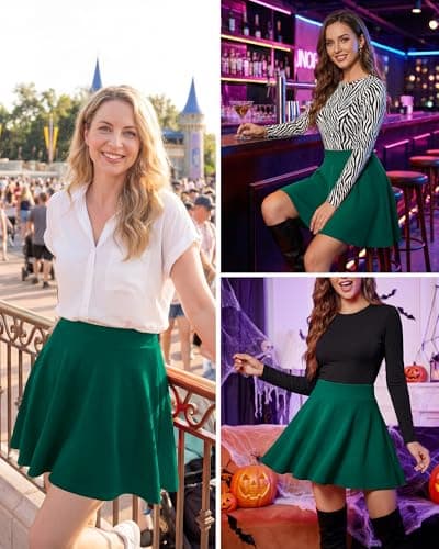 Stelle Women Casual SkateSkirts with Shorts Underneath Basic Versatile Flared Mini Skorts（Green,M） - Thumbnail 6