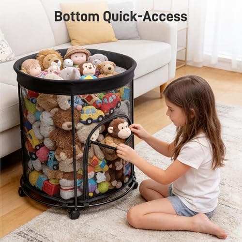 HENMI Upgraded Round Sports Ball Storage Cart - Rolling Ball Holder with Wheels for Basketball Storage & Outdoor Toy Storage, Metal Bin for Garage & School - Thumbnail 4