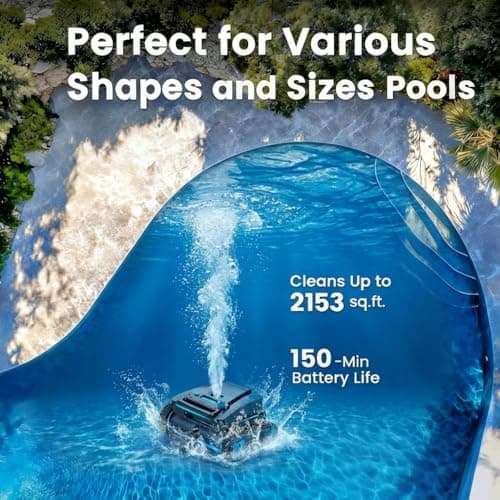 Robotic Pool Cleaner, Cordless Vacuum Pool Robot for In-Ground Pools up to 2153 Sq Ft, Wall/Waterline/Floor Cleaning, Smart Self-Parking, 120-Min Runtime, 4L Filter Basket (4L-Filter Basket) - Thumbnail 6