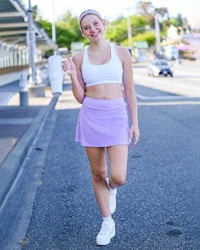 Stelle Women Tennis Golf Skirts High Waisted with Inner Shorts for Athletic Workout Sports Skorts Running Pickleball (LLC, M) Lilac - Thumbnail 3