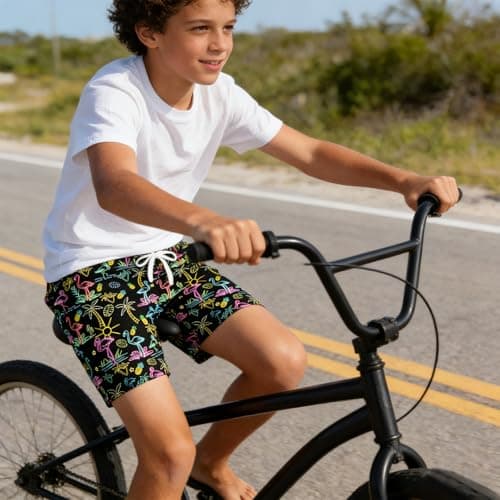 Cozople Boys Neon Swim Trunk Boxer Brief Quick Dry Swimsuit Commpression Coconut Tree Flamingo Swimming Short Anti Chafe UPF Black Bathing Suit Hawaiian Stretchy Swimwear Size 10-12 - Thumbnail 2