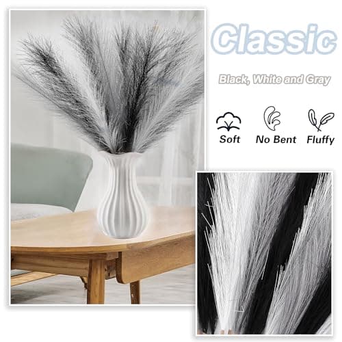 Acfruits Black&White&Gray Pampas Grass Small, 30 Pcs 17" Faux Pampas Grass Short Decor, Pompas Grass Flower Arrangement and Vase Filler for Boho Home Wedding Decoration - Thumbnail 3