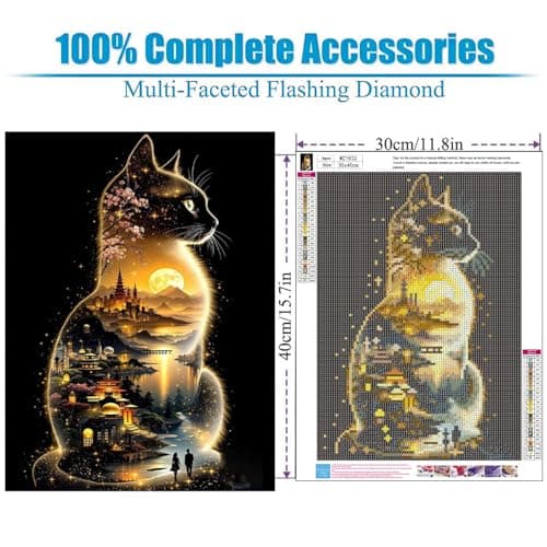 Lophomie Cat Diamond Art Kits for Adults, 5D DIY Cat Landscape Diamond Painting for Adults Beginners, Diamond Dots Kits Gem Arts Crafts for Home Wall Decor 12x16 Inch - Thumbnail 4