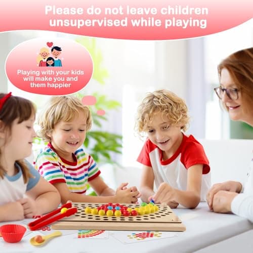 INIFEIDALA Montessori Toddler Learning Sorting Toys for 3-6 Year Olds - Rainbow Stacking, Number & Bead Matching Games with Wooden Peg Board, Develop Fine Motor Skills, Color & Math Skills - Thumbnail 6