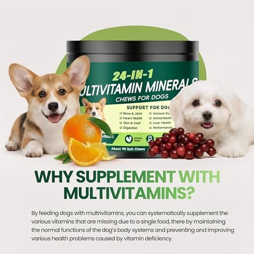 24-in-1 Dog Vitamins and Supplements, Dog Multivitamin Chewable with Chondroitin Probiotics Omega-3 Glucosamine for Dogs Skin Coat Hip and Joint Heart Gut Liver Brain Eye Immune Support, 90 Chews - Thumbnail 3