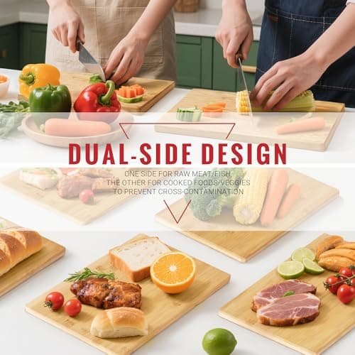Homish Bamboo Cutting Board for Kitchen - Wood Chopping & Charcuterie Board | Made with Moso Bamboo - Double Sided Pre Oiled (13.2" x 9.8" / 33.5 x 25 cm) - Thumbnail 6