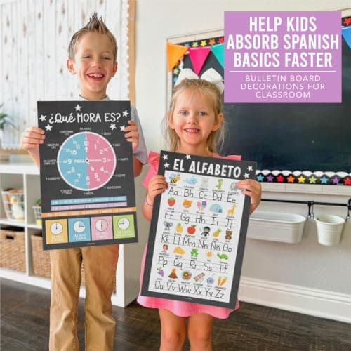 Hadley Designs Spanish Posters for Classroom - 12 Spanish Classroom Decorations, Laminated Educational Posters for Toddlers, Carteles Educativos en Español, Chalkboard Bilingual Homeschool Essentials - Thumbnail 3