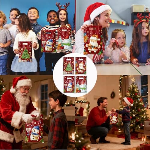 TESKEUP Christmas Gift Bags with Handles - 100 Pcs Christmas Treat Goodie Bags, Plastic Small Xmas Favor Bags Bulk for Candy Cookies Snacks Xmas Holiday Party Favors Supplies - Thumbnail 6