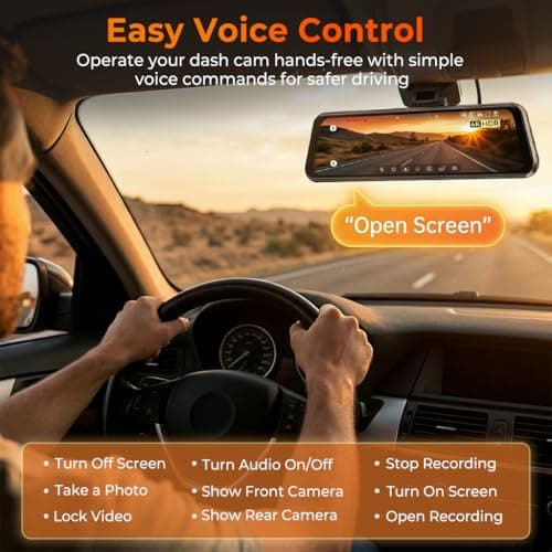 LINGDU 12" Mirror Dash Cam, 4K UHD Front and 2.5K Rear View Dash Camera for Car, with ADAS BSD LCA Smart Mode, GPS, G-Sensor, Loop Recording, Parking Monitor, Voice Control, 5.8GHz WiFi - Thumbnail 6