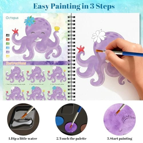Kalysky Paint with Water Books for Kids Ages 2-4 4-8, Watercolor Coloring Book for Kids, Toddlers Watercolor Painting Book, Water Color Paint Set for Kindergarten Art Craft Drawing Gift - Thumbnail 6