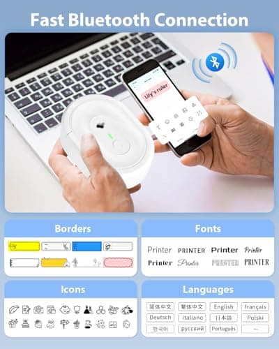 NDYIN Label Maker Machine with Tape, N12 Portable Bluetooth Label Printer, Wireless Mini Label Makers Thermal Sticker with Multiple Templates for Home, Kitchen, School, Office Organization, White - Thumbnail 2