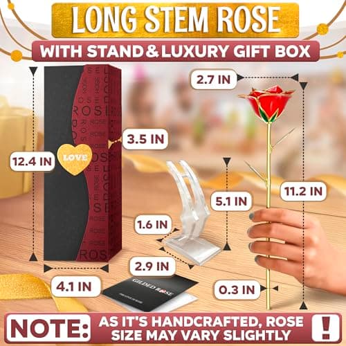 Gold Roses Artificial Flowers 24K – Gold Dipped Rose with Stand, Card & Gift Box, Roses for Mothers Day – Keepsake Gifts for Girlfriend for Anniversary, Birthday & Romantic Surprise Gift for Wife - Thumbnail 5