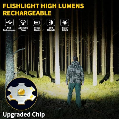 ZioeYiue Rechargeable Flashlights High Lumens, 7Mode Super Bright Flashlight Powerful, Adjustable Tactical Flash Light High Powered, LED Flashlights for Home Emergency Hunting Camping Essentials Gear - Thumbnail 2