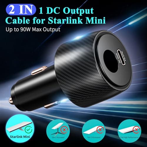 FIRRAX 2 in 1 Starlink Mini Car Adapter 12V to 24V DC Step Up Converter, 6.5FT 20AWG Starlink Mini Cable with Cigarette Lighter Adapter 60W DC + 27W PD Car Power Supply for RVs, Boats, Trucks - Thumbnail 4