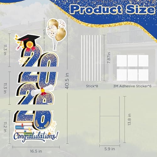 2026 Graduation Decorations Yard Sign, 3.5 FT Tall Class of 2026 Congrats Grad Yard Sign with Stakes for Outdoor Indoor Graduation Party Garden Lawn Decoration Supplies(Blue Gold) - Thumbnail 2