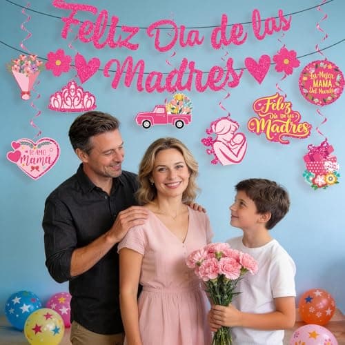 LARRAZABAL Feliz Dia De Las Madres Decorations, Mothers Day Decorations Includes Feliz Dia De Las Madres Banner and Hanging Swirls for Spanish Mother's Day Party Supplies - Thumbnail 6