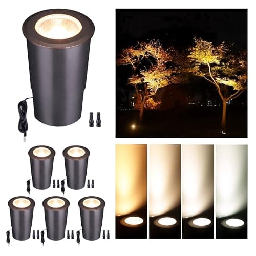 Varmtalys LED Well Lights Low Voltage Outdoor - IP67 Waterproof 12V Ground Fixture, Warm White & Cool White Hard-Wired Landscape Lighting, ORB Aluminum for Wall Walkway Patio 9W 700LM 6 Pack - Image 1