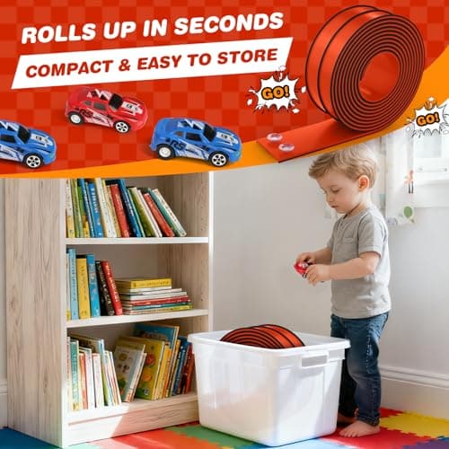 TAEMVV 15 Ft Dual Flexible Race Track for Kids, DIY Ramps Car Track Set Compatible with Hot Wheels 1/64 Diecast Cars, Reinforced Suction Cup for Boys Girls 3+, Red&Black - Thumbnail 5
