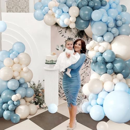 Dusty Blue Balloon Arch Kit 124Pcs blue and White Balloon Arch Garland Kit Include Macaron Blue Light blue Sand White Balloons for Baby Shower Bridal Shower Birthday Party Decorations - Thumbnail 4