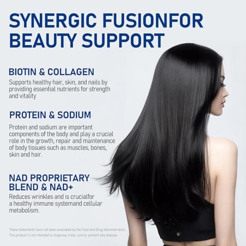 DSDD Biotin Supplement for Supports Healthy Hair, Skin & Nails, Hair Growth Vitamins for Women & Men with 1000mcg Biotin, 1000mg NAD, Collagen, Sodium, Non-GMO & No Gluten 20 Servings - Thumbnail 4