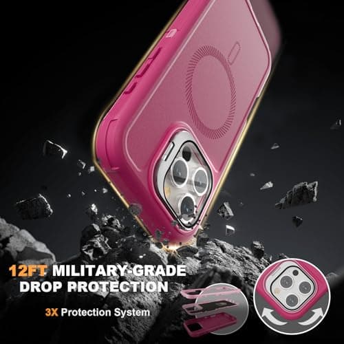 Follaroma for iPhone 16 Pro Max Case with Stand & Built-in Camera Cover, MagSafe Compatible, Heavy-Duty Shockproof Protection, Magnetic & Rugged Phone Cover for iPhone 16 Pro Max 6.9'', Hot-Pink - Thumbnail 5