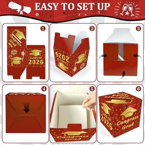 OHOME Graduation Decorations 2026 - Red Gold Graduation Card Box for Graduation Decorations Class of 2026 - Graduation Party Decorations Decor Supplies Favors,Graduation Centerpieces 2026 - Thumbnail 3