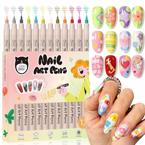 12 Colors Nail Art Pens Set, 3D Nail Polish Pens 0.7mm, Quick-Drying&Waterproof Acrylic Paint Markers, Dotting Liner for DIY Nail Design, Home & Salon Manicure Tools, Ideal for Christmas, Halloween - Image 1