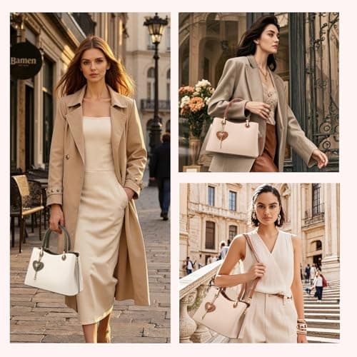 BASABELA Top-handle Purses and Handbags for Women, Vegan Leather Satchel Bag, Water Resistant Fashion Ladies Shoulder Tote Bag with Detachable Strap for Casual Travel Work Dating Shopping - Thumbnail 2
