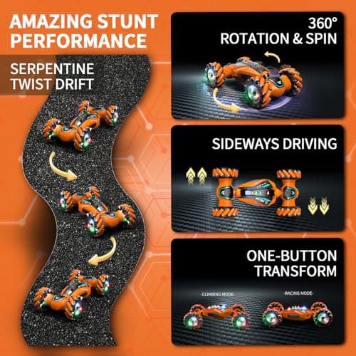 MOMONOVA Gesture Sensing RC Stunt Car with Light Music and Mist Spray for Kids 6+, 4WD Off-Road Drift Remote Control Car, 2.4GHz Glove Remote, Rechargeable Toy Vehicle for Boys and Girls Birthday Gift - Thumbnail 2