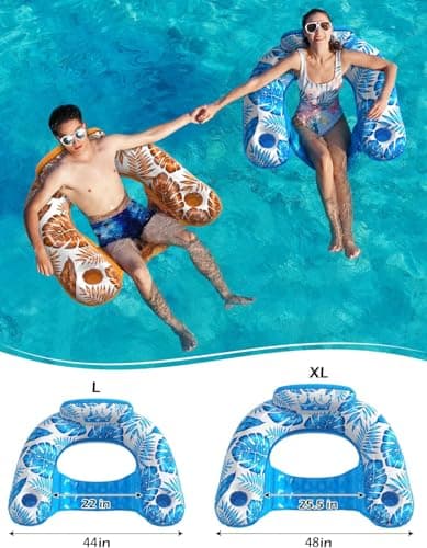Jasonwell Inflatable Pool Float Chair - 2 Pack Pool Floaties Chair Floats Loungers for Swimming Pools Floating Lounger with Cup Holders Toy Party Floaties for Adults L - Thumbnail 6
