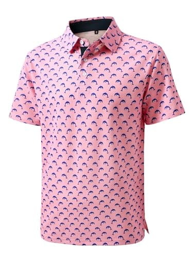 JEMLDL Golf Polo Shirts for Men Dry Fit Summer Short Sleeve Performance Moisture Wicking Casual Printed Collared Polo Shirt Pink Dolphin Ocean XL - Image 1