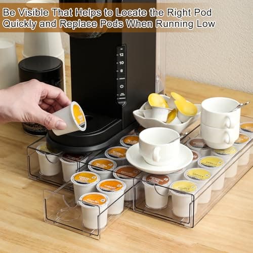Clear Acrylic Coffee Pod Holder Organizer for K CUP, 36 Pods Storage for Kpods on Counter, Under Coffee Maker Countertop Drawer Organizer for KCUP, for Keurig Pod - Sturdy & Food Grade - Thumbnail 4