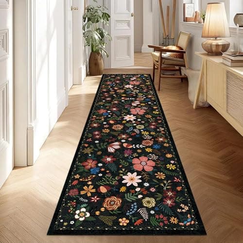 HiChiclife Runner Rug, Floral Rug, Long Rug for Hallway Kitchen,2'x 8',Black - Thumbnail 4