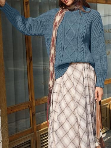 Saodimallsu Womens Oversized Cable Knit Sweaters 2025 Fall Winter Trendy Button Up Turtleneck Chunky Pullover Sweater Tops - Thumbnail 3