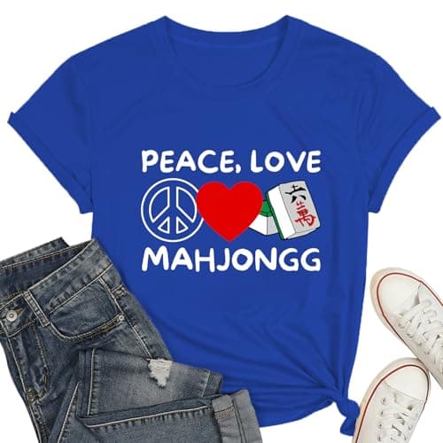 Peace Love Mahjong Shirt Women Mah Jongg Lover Tee Mahjong Game Enthusiast Short Sleeve Top - Image 1