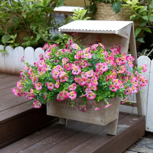 U'Artlines Artificial Flowers for Outdoors, 16 Bundles Fake Flowers Realistic Pansies Plants with Eucalyptus, UV Resistant Silk Flower for Outside Planter Porch Garden Patio - Thumbnail 6