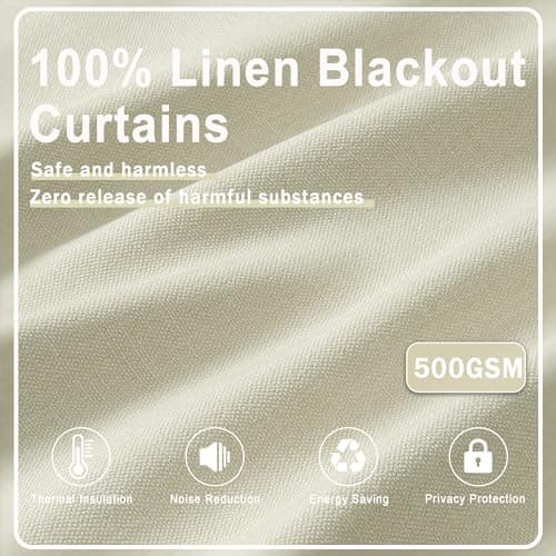 Linen Blackout Curtains for Living Room 84 Inches Long Boho Black Out Curtains for Bedroom Thermal Insulated Light Blocking Drapes 2 Panels Set Noise Reduction Curtain - Thumbnail 3