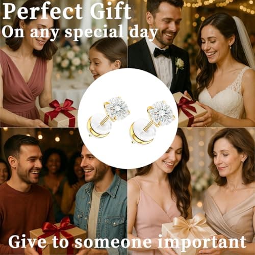 6mm Moissanite Stud Earrings in 14K Gold Plated Titanium | HypoAllergenic Earrings for Women & Men (Gold 6mm) - Thumbnail 6