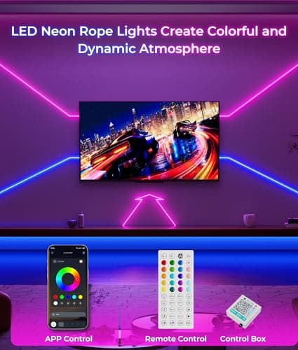 DeckTok 100FT Led Neon Rope Lights Strip - Flexible Led Control with App/Remote Rope Lights Multiple Modes RGB IP65 Waterproof Outdoor Neon Music Sync Gaming Strip for Christmas Outdoor Decorations - Thumbnail 2