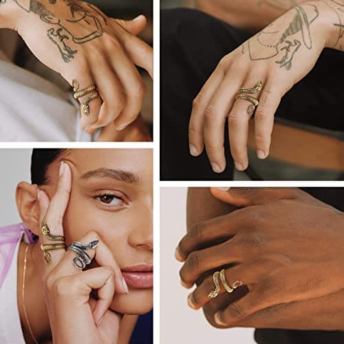 Bestyle Vintage 18K Gold Plated Snake Ring for Women Men Adjustable Cool Rings Snake Jewelry Gothic Punk Finger Rings Fashion Halloween Costumes for Women, Size 12 - Thumbnail 2
