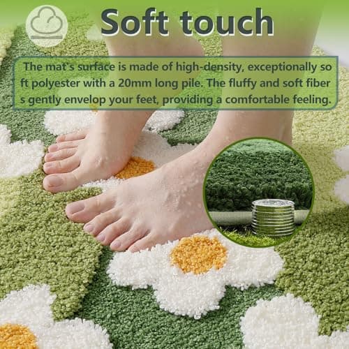 TIQOGRZP Bathroom Rug Set 2 piece Green Flower Bath Mat Set, Cute Bath Mat and U-Shaped Toilet Mat,Ultra Soft Absorbent Non Slip, 32" x 20" Machine Washable Moss Bathroom Mat(Blooming Set, 22" x 20") - Thumbnail 4