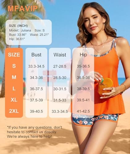 MFAVIP Tankini Swimsuits for Women 2026, Tummy Control Two Piece Bathing Suits, Blouson Tank Tops with Board Shorts Orange - Thumbnail 6
