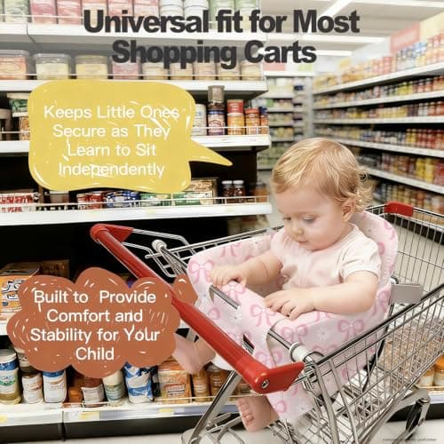 Padded Shopping Cart Cover for Baby Boy & Girl, High Chair Cover for Restaurant Seat, Machine Washable Infant Toddler Buggy Seat Cover (Pink Bow) - Thumbnail 5