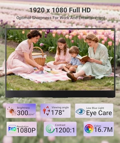 Ingnok Portable Monitor, 15.6inch FHD 1080P Travel Monitor, Ultra-Thin, USB-C Plug&Play, Built-in Speakers, Portable Screen for Laptop, Mac, Switch/PS5, Travel&Office Assistant - Thumbnail 4