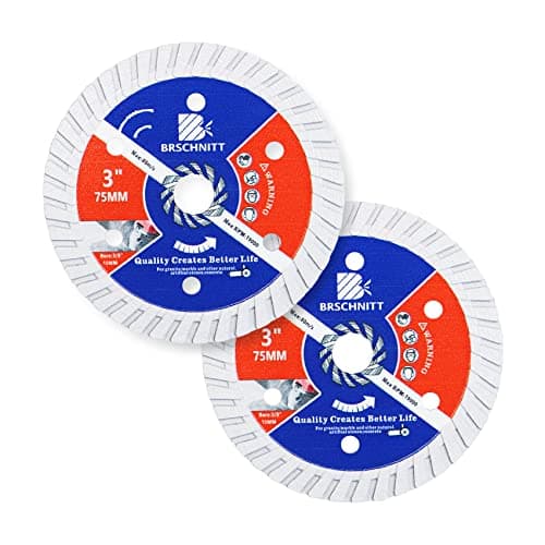 BRSCHNITT Diamond Blade for Concrete Masonry,2pcs 3 Inch (75mm) with Arbor 3/8-Inch (10mm) Dry/Wet Continuous Rim Diamond Cutting Disc for Granite Marble Stone Hard Concrete Reinforced Concrete